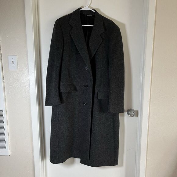 Vintage Christian Dior Mens Black Gray 100% Wool 3 Button Trench Coat Made In US - Picture 1 of 15